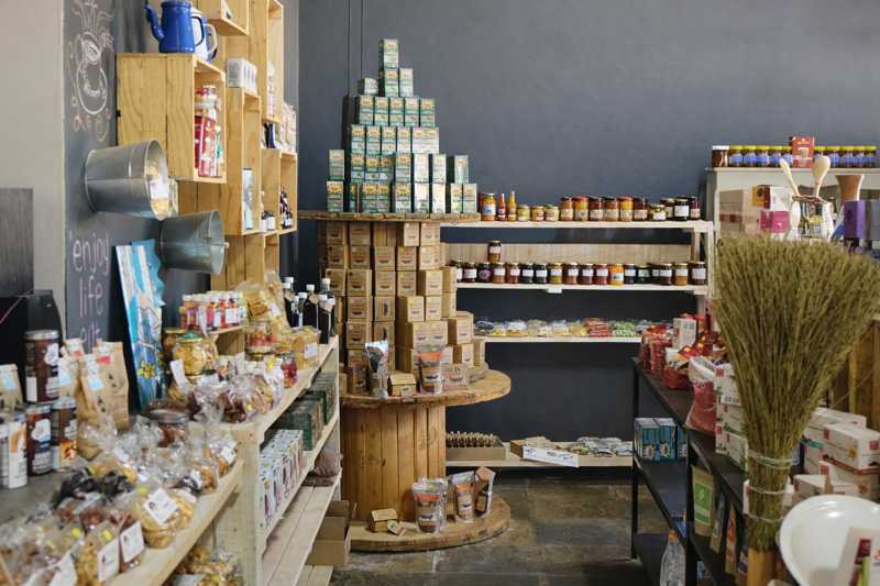 Shelf in the farm stall in Clanwilliam with various rooibos products