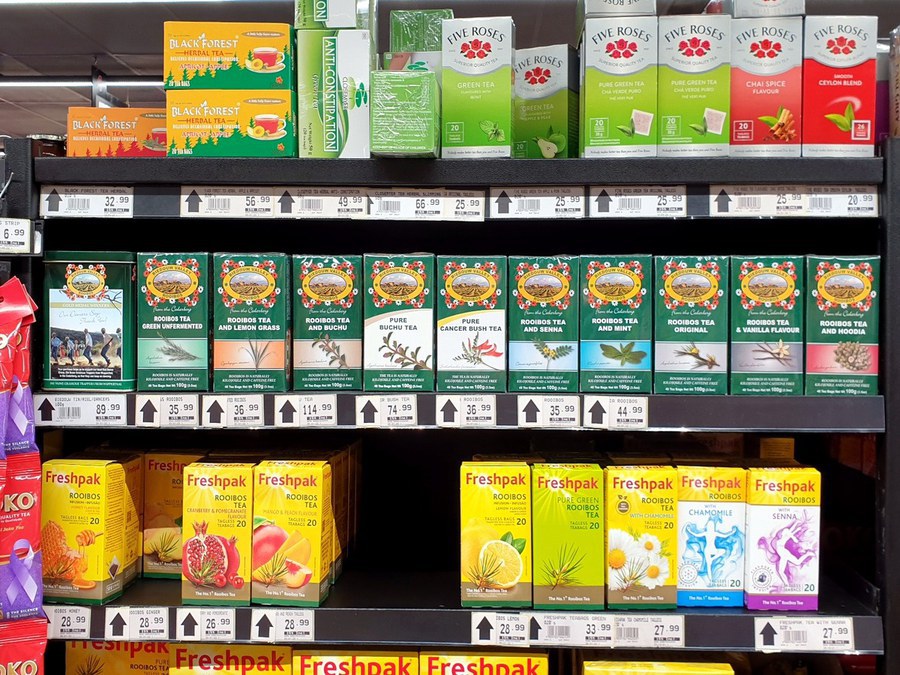 Rooibos products as a small part of a general tea range in a supermarket