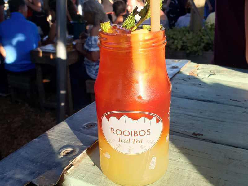 Iced rooibos espresso with lemon juice, ice cubes, and mint